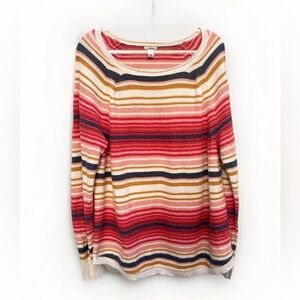 LL Bean Sweater Top Women XL Striped Multi Knit Texture Cotton Pullover Preppy